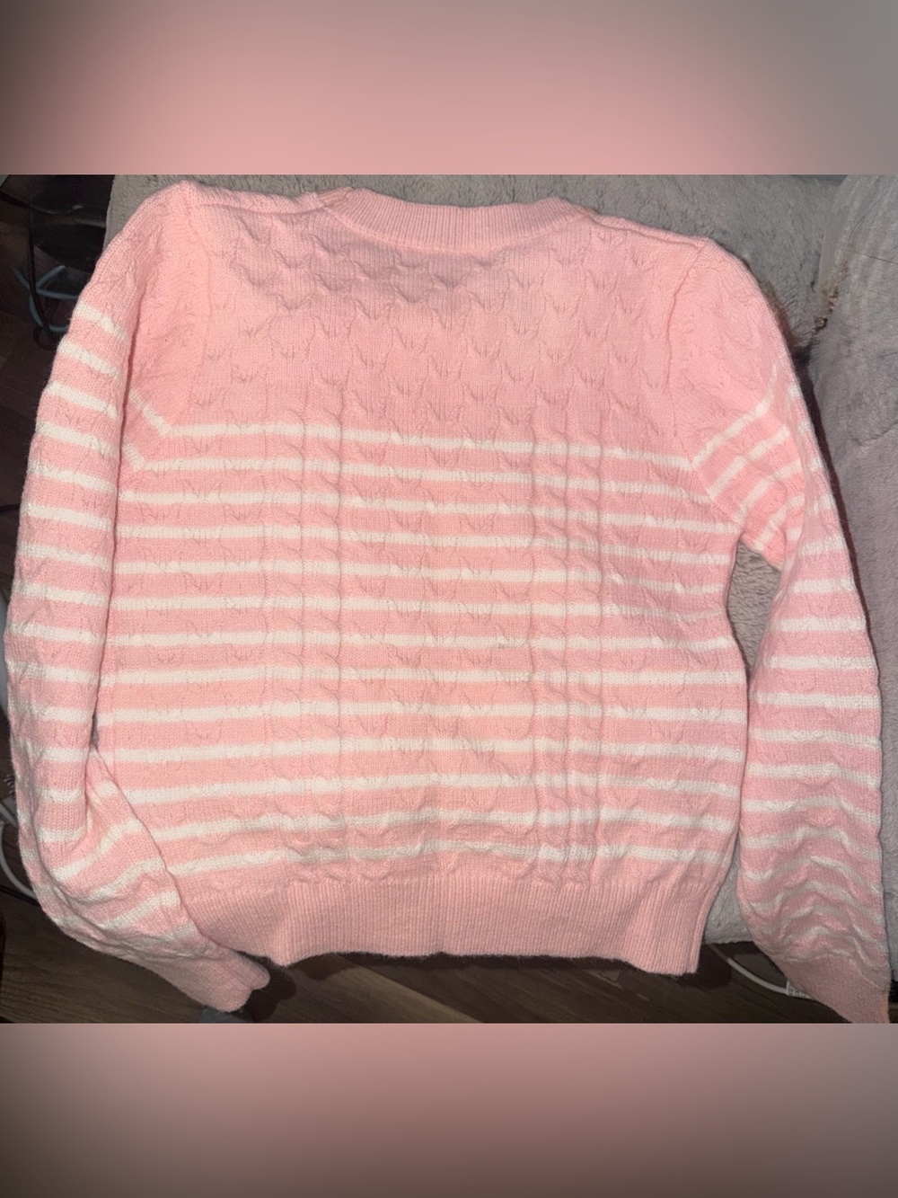 Miu Miu Pink and White Striped Cable Knit Crewneck Sweater - Picture 4 of 4